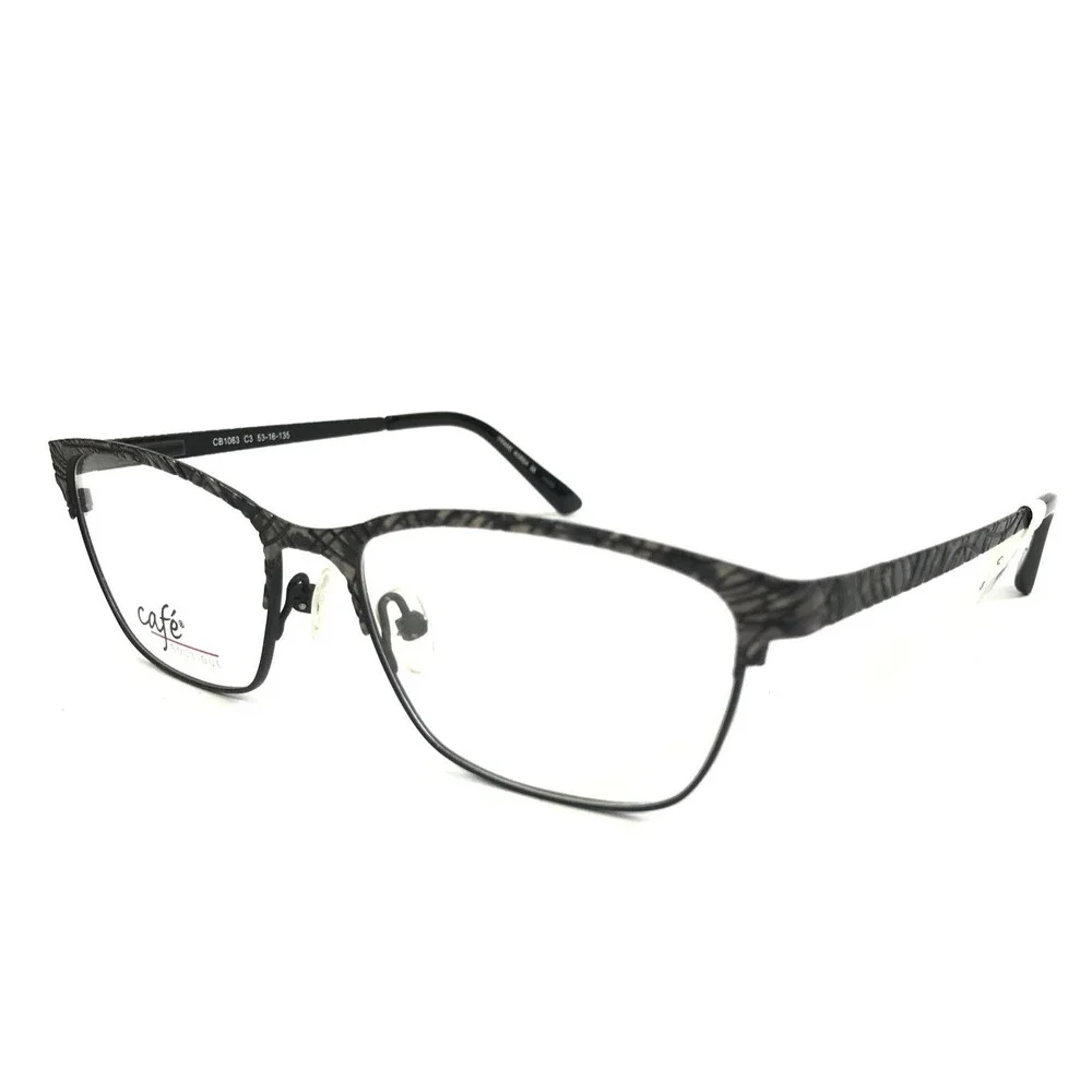 Cafe Boutique Eyeglasses Frames CB1063 C3 Black Gray Checkered Cat Eye 53-16-135